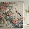 Chinese Style Plum Blossom Birds Shower Curtain, Texture Fabric Bathroom Decor Waterproof Flowers Bathroom Curtains With Hooks