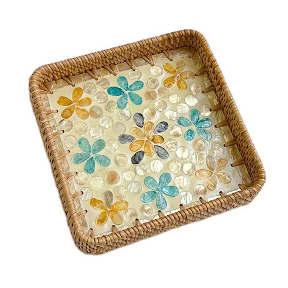 Hand Woven Rattan Shell Tray Colorful Bread Baskets Tray Splicing Shell Rattan Basket  Living Room