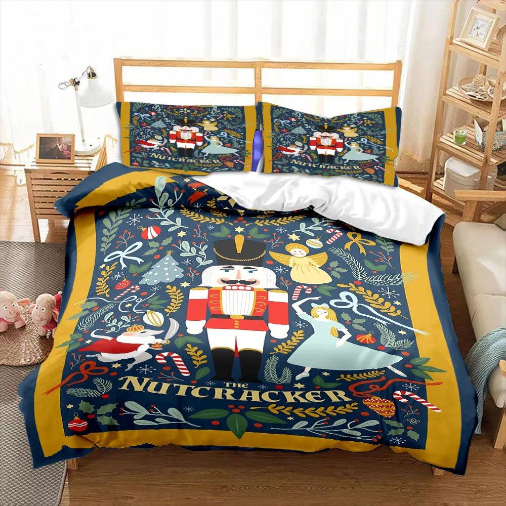 Nutcracker Duvet Set Three-Piece Cartoon Royal Guard Bedding Set Quilt Cover