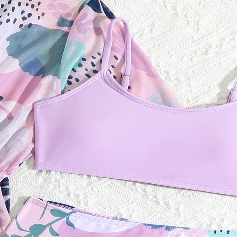 2025 European & American Fashion Kids' Three-Piece Print Swimsuit Set