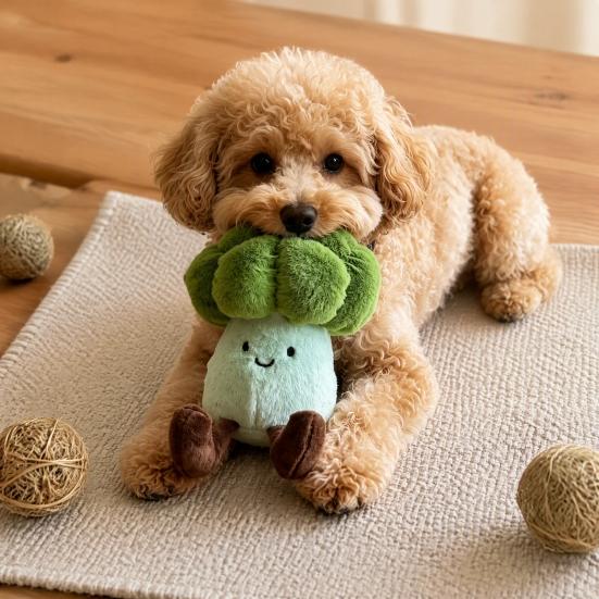 Interactive Puppy Chewing Toys Plush Cauliflower Dog Toy, Squeaky Chew Soft Durable Small Stuffed Toy for And Medium Dogs, Teething Indoor Outdoor Pet