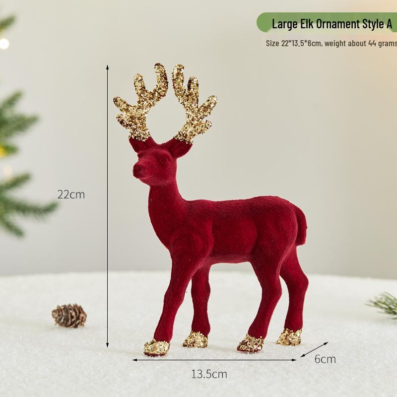 Red Flocked Sequin Elk Holiday Ornament for Desktop or Store Display
