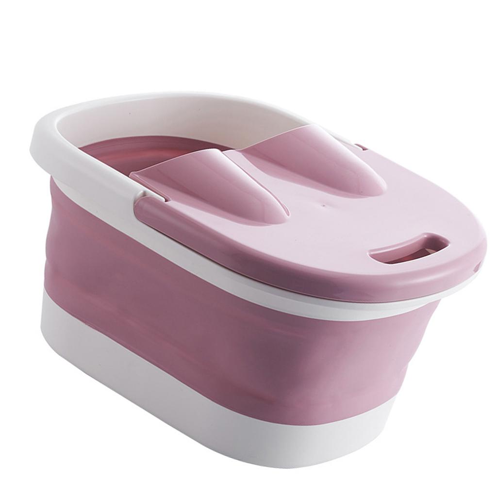 Collapsible Foot Bath Tub with Massaging Rollers Portable Foldable Foot Spa Soak Bath Tub with Handle Lid Pink