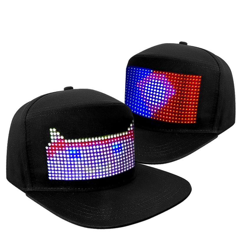 LED Crismas Decoration Party Hats Flashing Custom Words LED Hat Multi Language Light up Advertising Luminous Display Message чёрный