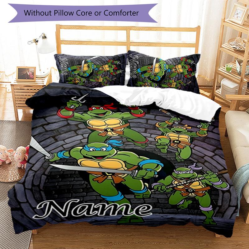 3pcs TMNT Cover Set - Personalized Name, HD Printed Bedding with 1 Cover and 2 Pillowcases - Perfect for Home Decor, Easy Care
