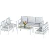 5 Pieces Aluminium Garden Furniture Set with Olefin Cushions, Extra Deep Outdoor Garden Sofa Set, White