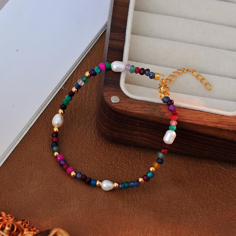 Spring/Summer Colorful Stone & Baroque Pearl Bracelet - Women's High-End Dopamine Jewelry