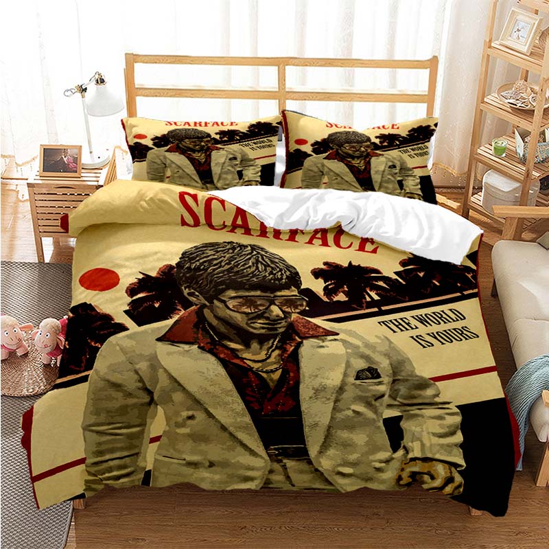 Tony Montana Scarfaces Bedding Set Boys Girls Twin Queen Size Duvet Cover Pillowcase Bed Kids Adult Home Textileextile