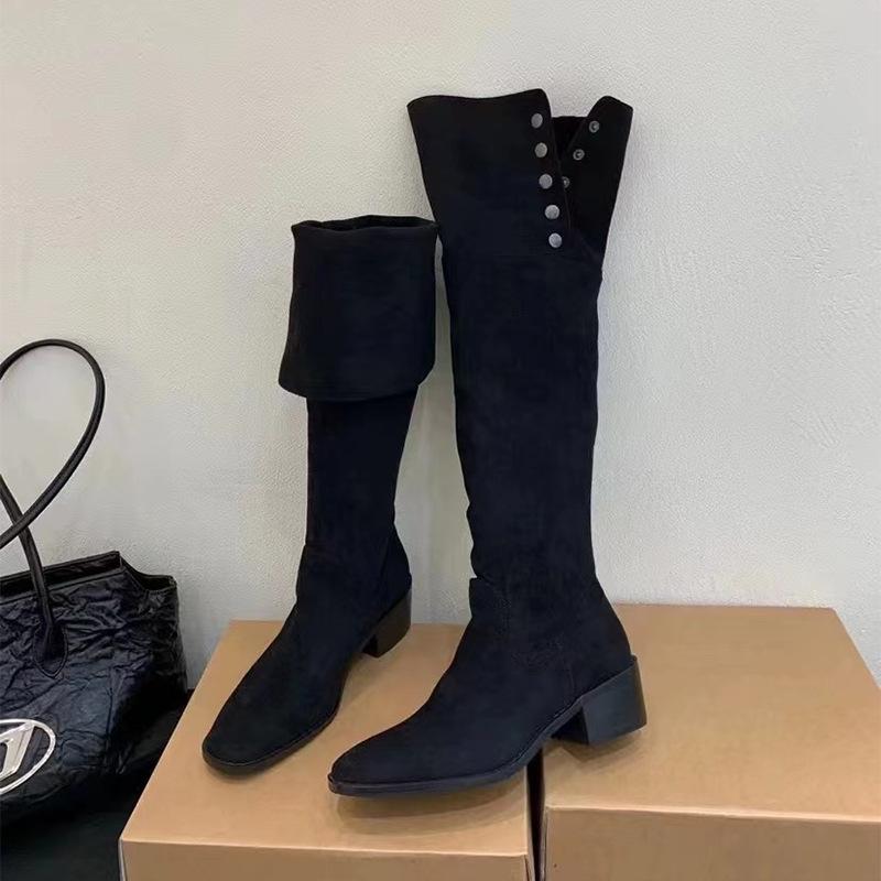 Pile boots retro niche small long boots French women's boots autumn and winter versatile western cowboy boots knight boots