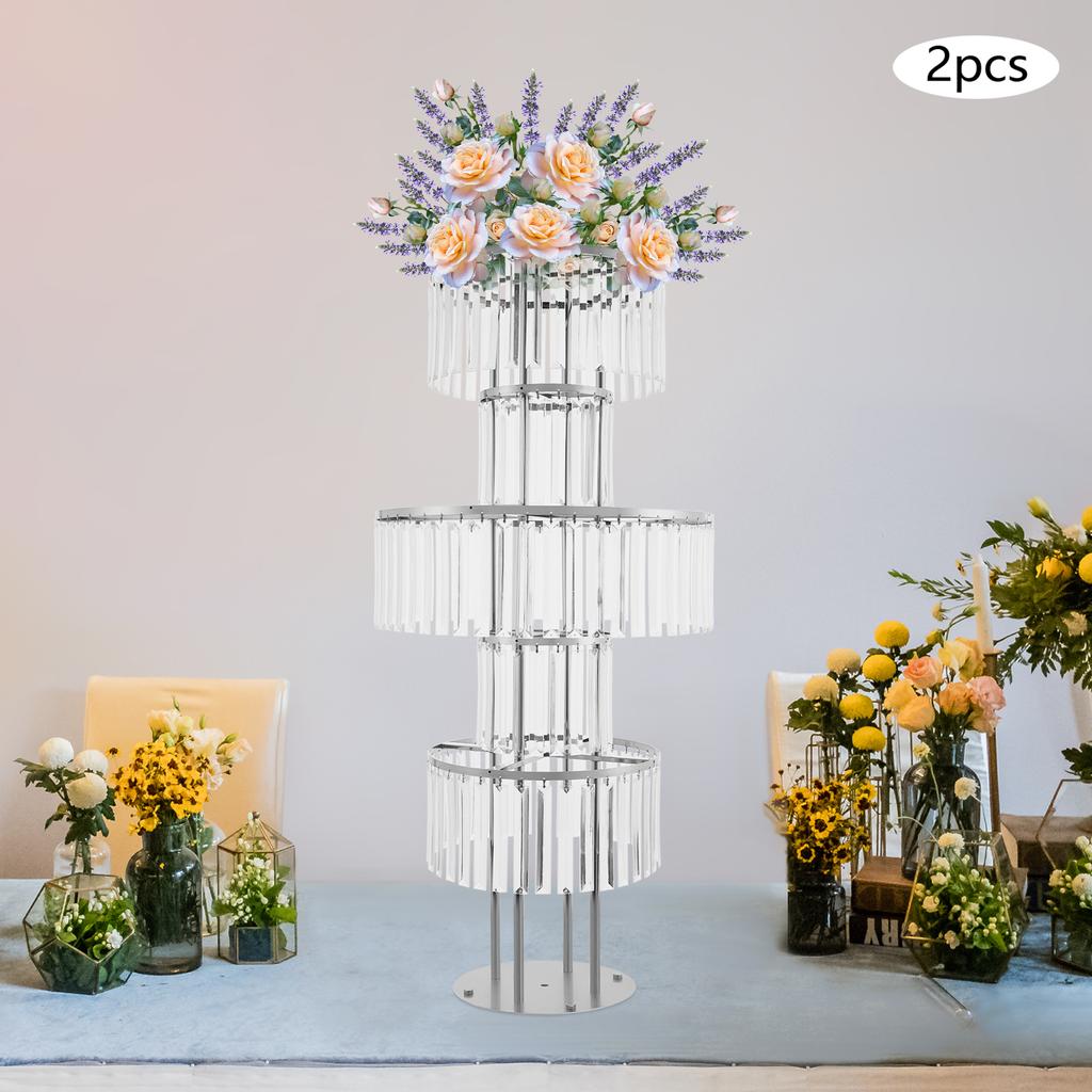 2-Pack 5-Tier Crystal Flower Stands, Round Base Silver Metal Plant Shelf, Indoor Multi-Level Display Rack for Home Garden Decor