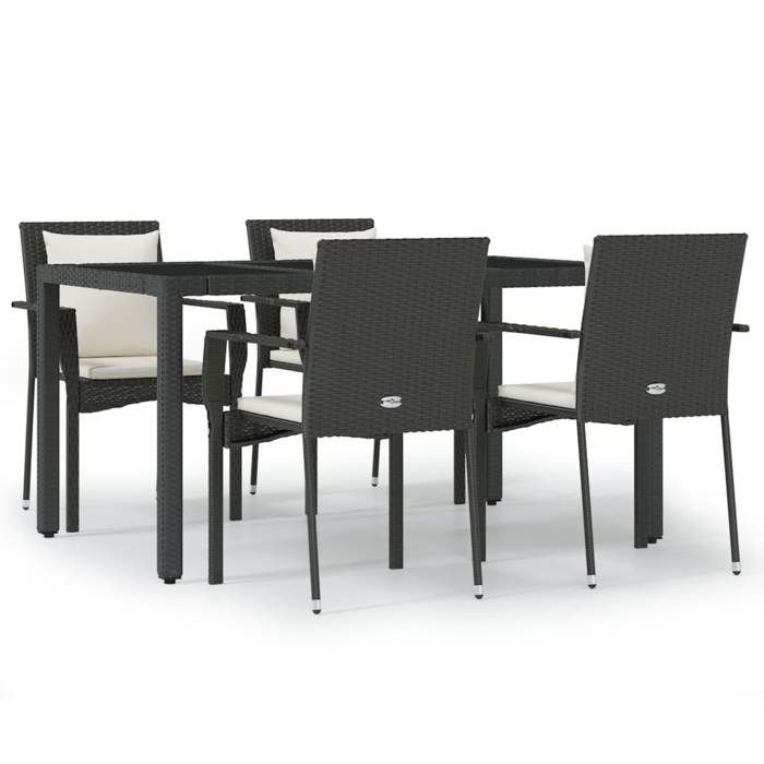 VidaXL Ensemble à manger de jardin coussins 5pcs Noir Résine tressée, ensemble de salle à manger, ensemble de salle à manger 3157953