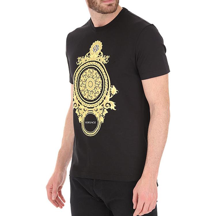 Versace Printed Round Neck Short Sleeve T-Shirt Men Tops Black A85169-A228806-A1008