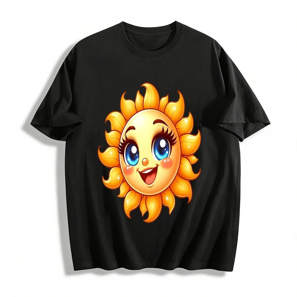 Милая повседневная футболка с принтом солнца, мультяшная, с большими глазами, из чистого хлопка XXS