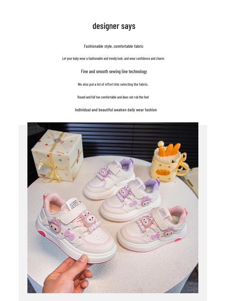 Girls' 2026 Cartoon Velcro Casual Sports Shoes - Non-slip, Spring/Autumn, Student Single Shoes
