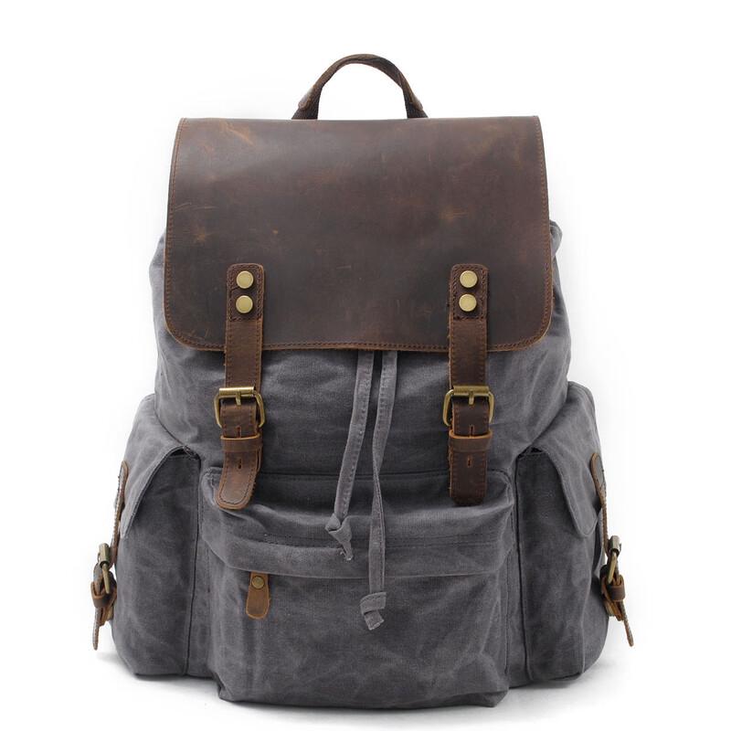 Li Shen Waterproof Vintage Waxed Canvas Backpack 33x13x45cm