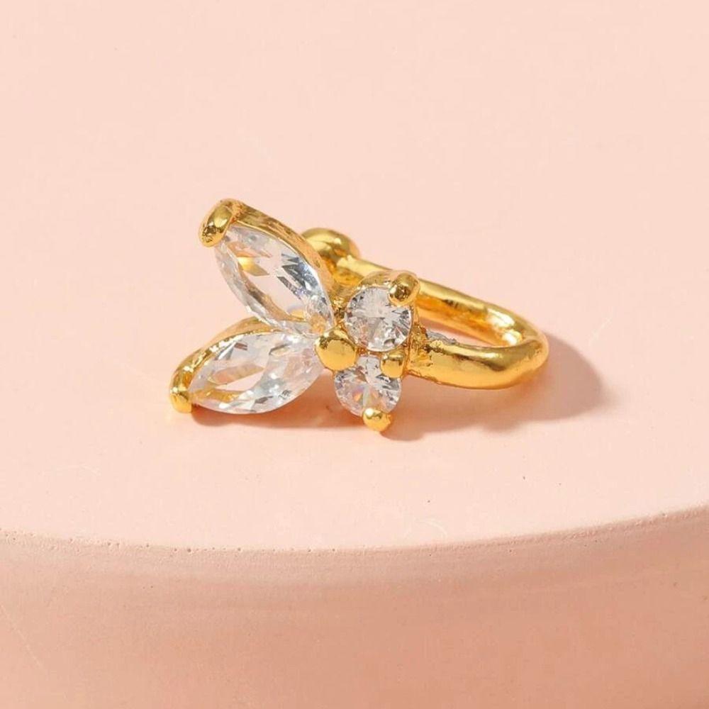 Rhinestone Butterfly Nose Ring Copper Non Pierced Ear Clip Cuff Punk Clip On Nose Hoop Ring  Women