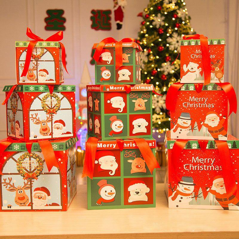 Delicioasă colecție de 3 cutii cadou premium mari pentru Ajunul Crăciunului, cu capac elegant și panglică