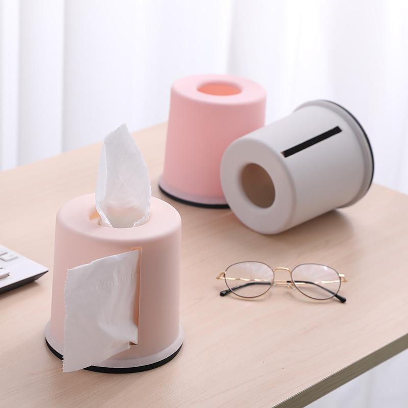 Round Plastic Tissue Box Multifunctional Sturdy Construction Dustproof Tissue Holder for Home Office Entryway Coffee Table Use