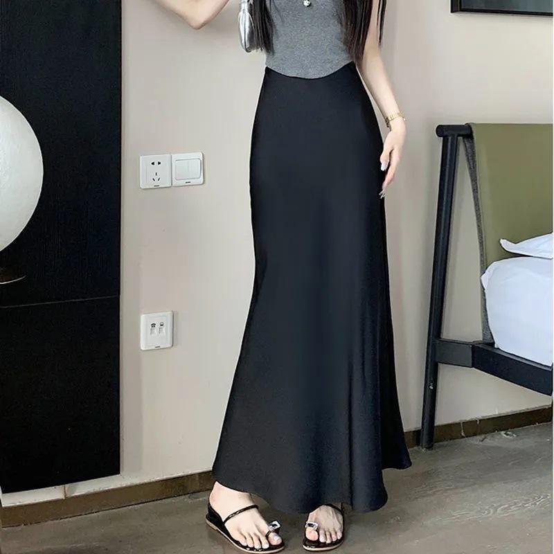 Acetate Satin Long Skirt, High-end Drape Skirt, High-waisted Hip-covering Skirt, Women's Hip Fishtail Long Skirt