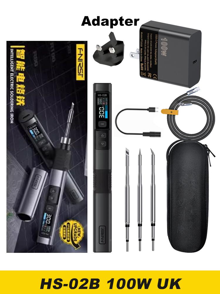 FNIRSI HS-02 Soldering Iron Smart Sleep IPS Color Display Screen 100-450℃ Soldering Rework Station PD100W Portable Repair Tool