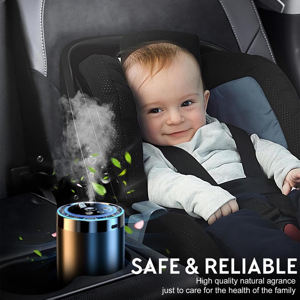 Smart Car Air Freshener, Auto-Sensing Atomization with Adjustable Concentration, USB Rechargeable, 5 Fragrance Modes for Long-Lasting