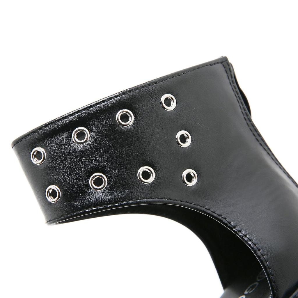 Gdgydh Summer Wide Fit Heeled Sandals Women Metal Rivet Punk Wedge Heels Platform Sandals Ankle Strap Ladies Cosplay Shoes