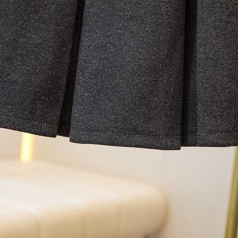 2026 Petite Plus Size Wool Pleated Midi Skirt - High Waist, Versatile School Style with Belt