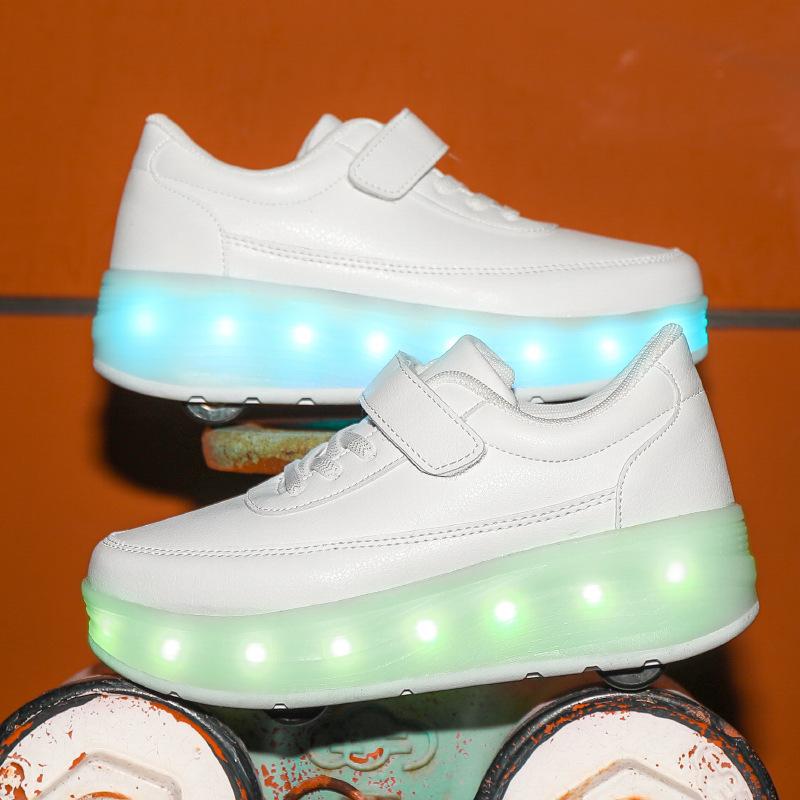 New four-wheel runaway shoes, rechargeable children's roller skates, Velcro LED luminous shoes, wheel reel shoes, burst shoes