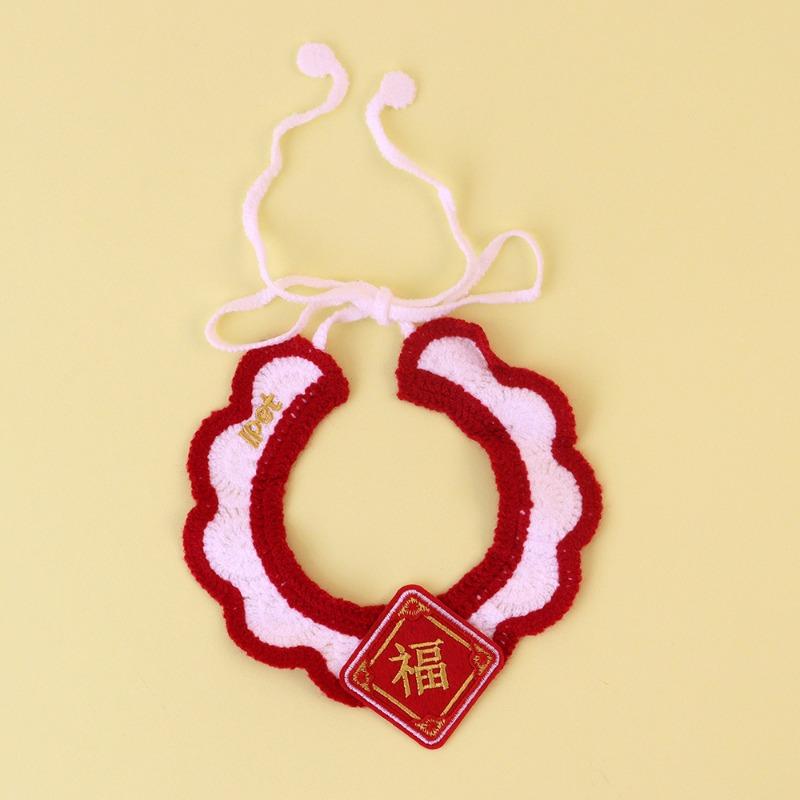 Cat Festive Embroidered Fabric Patch for New Year Dog Knitted Collar Pet New Year Scarf Accessory Cute Wet Towel