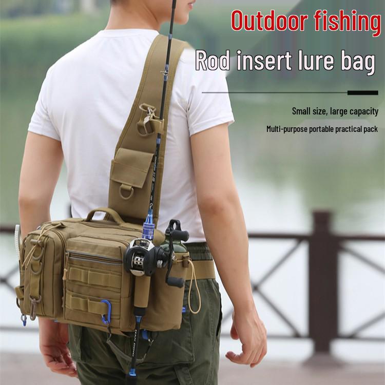 Multifunctional Tactical Sling Fishing Bag with Rod Holder | Men's Large Waist Pack Outdoor Backpack