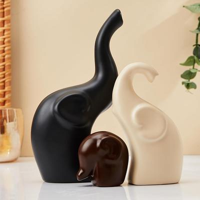 Home Décor Elephant Family Matte Finish Ceramic Fantasy Figures(Set of 3 Piece,Multicolor)
