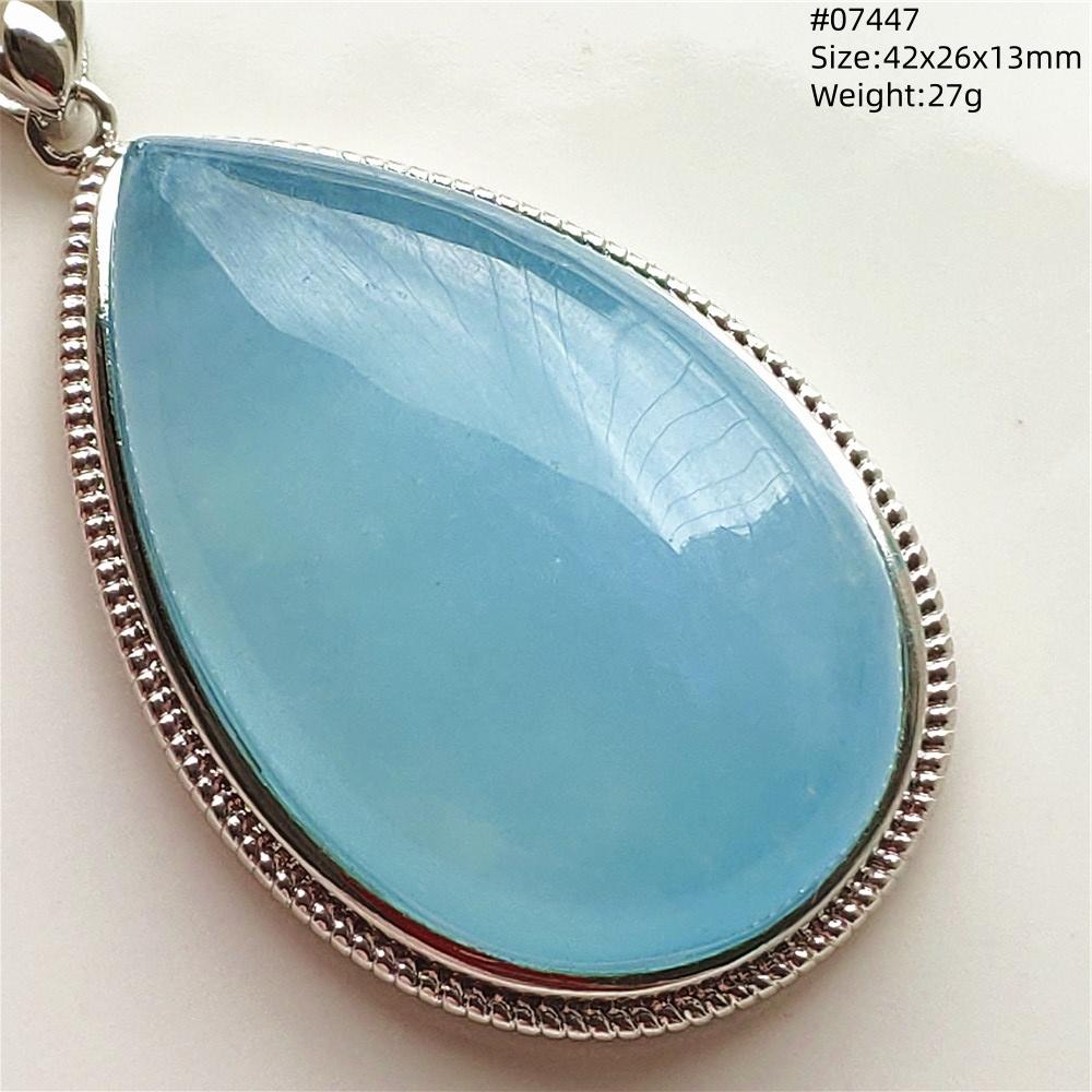 Natural Blue Aquamarine Oval Pendant Jewelry For Women Men Dark Aquamarine Necklace Fashion Brazil AAAAAA
