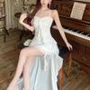Sexy Spaghetti Strap Ruffle Irregular Bodycon Party Club Evening Dress Women Mesh Suspender Spring Summer Holiday Beach