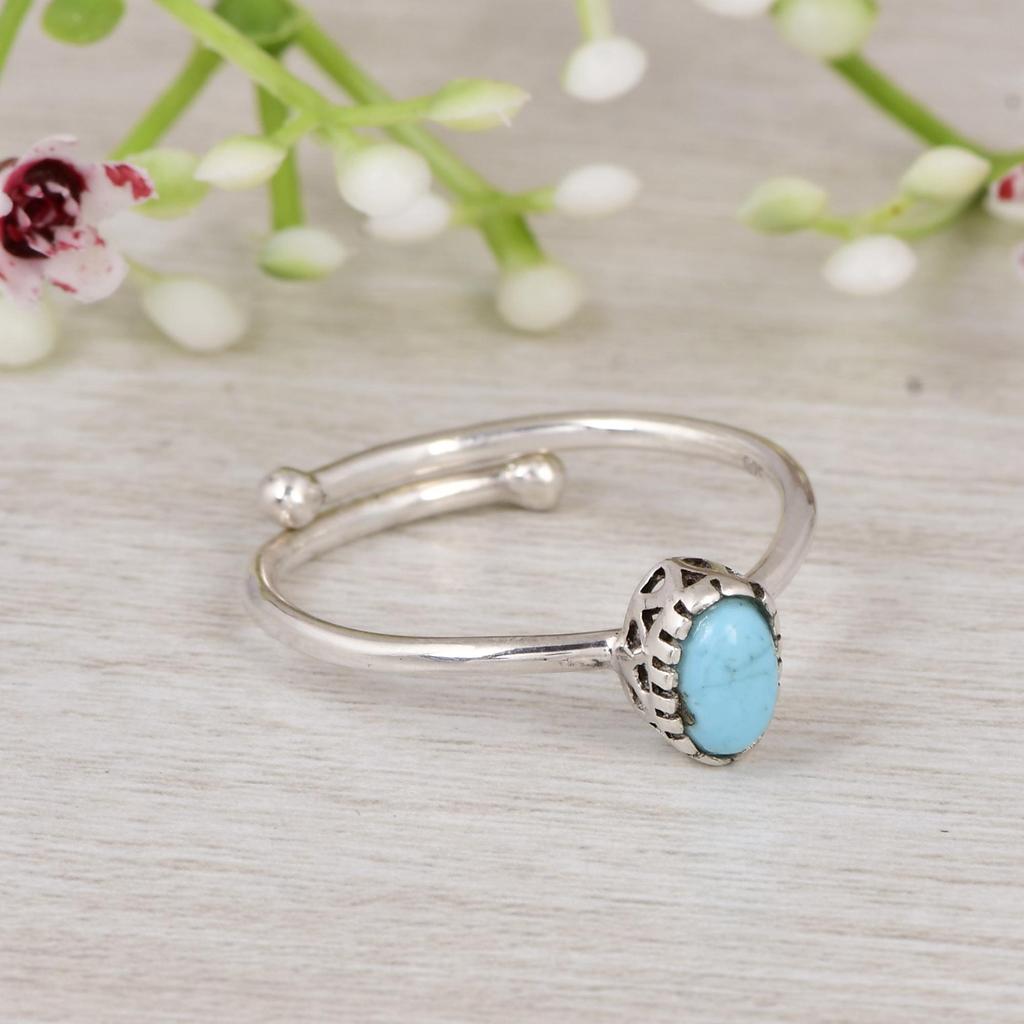 Arizona Turquoise Adjustable Ring 925 Sterling Silver, Oval Turquoise Ring, Minimalist Open Ring, Dainty Turquoise Jewelry Gift for Women.