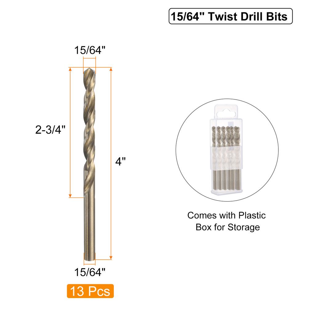 13pcs 17/64" 1/16" 7/32" 15/64" Twist Drill Bits M35 Cobalt High-Speed Steel Drill Bit for Metal Stainless Steel Drilling Tool
