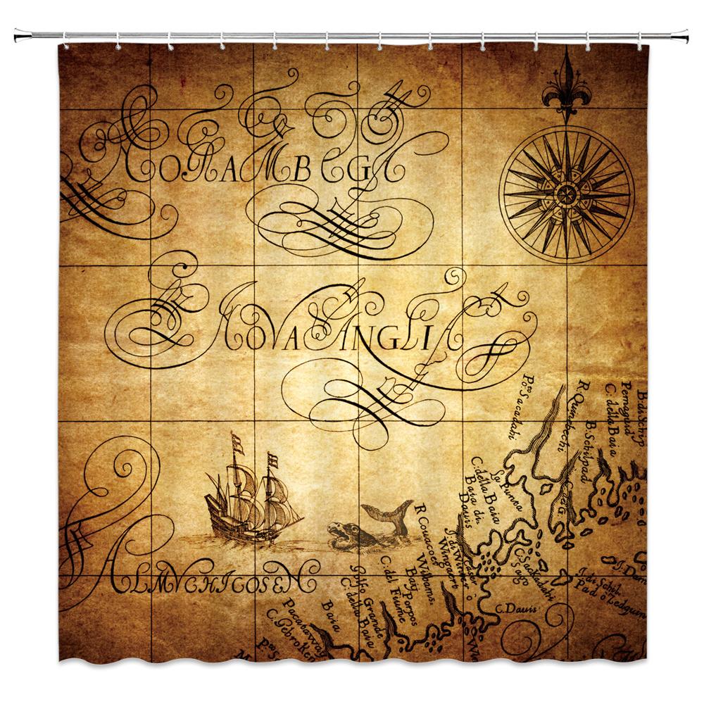1 pcs Retro navigation sailboat printed shower curtain bathroom partition bathroom curtain with hooks home decorative curtain