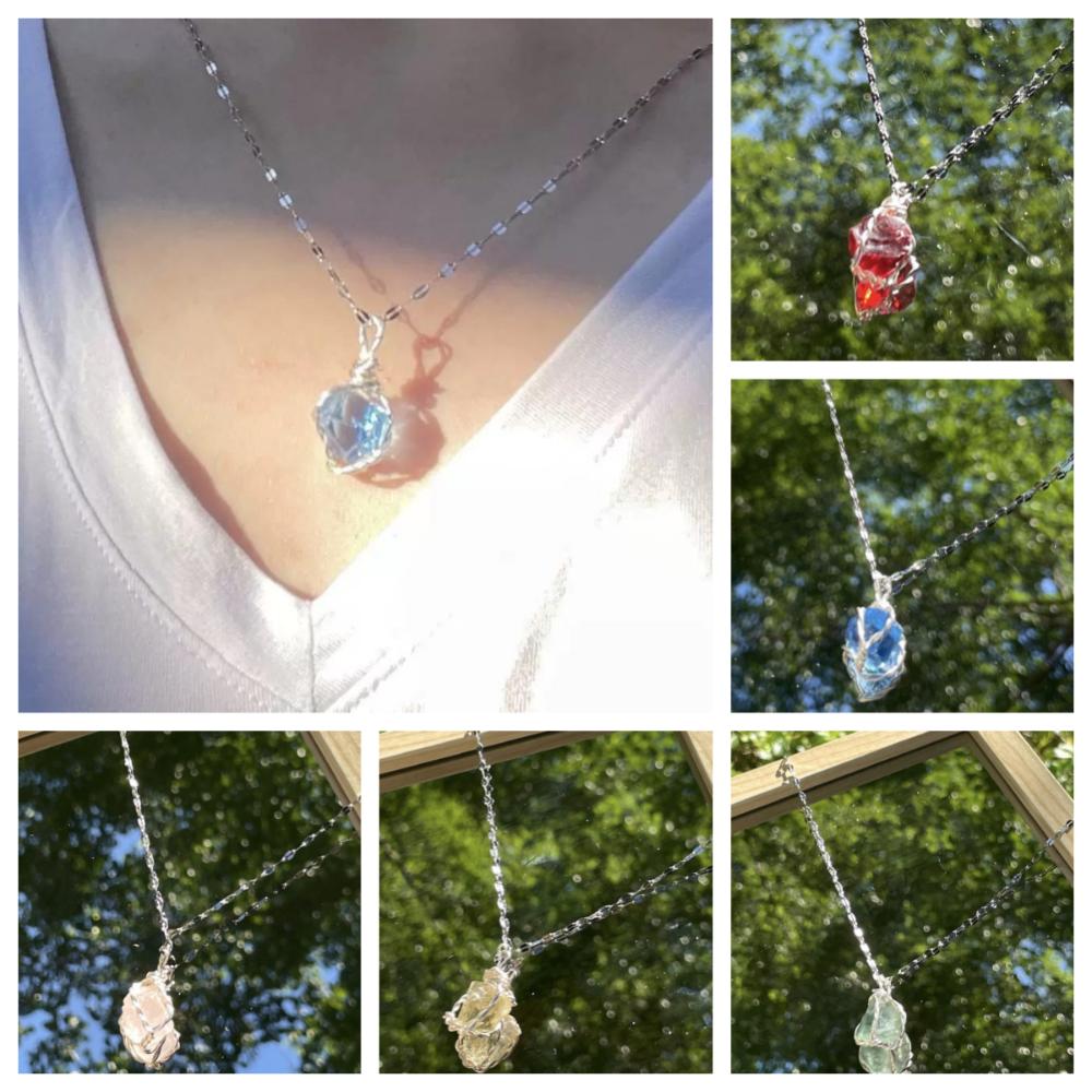 Aesthetic Vital Crystal Pendant Necklace Natural Irregular Stone Chain Choker  Gift