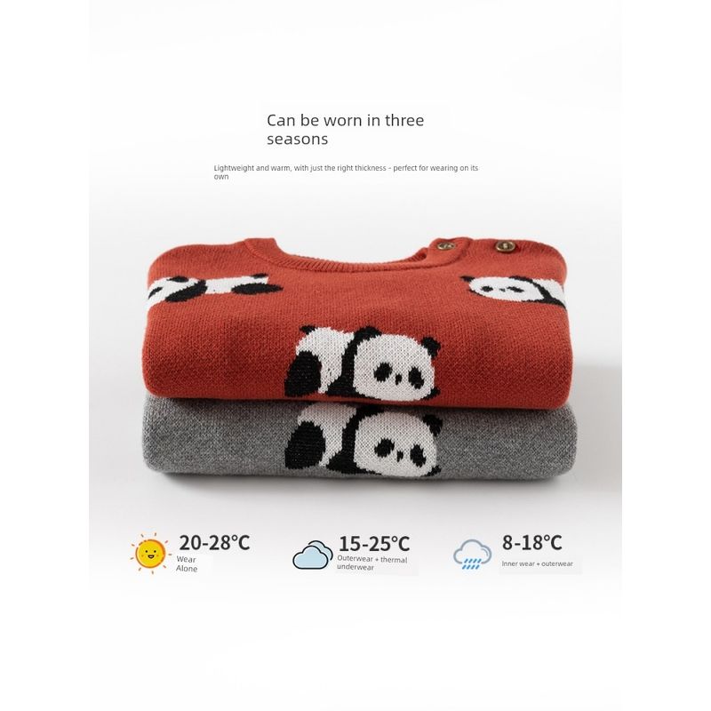Baby Panda Knitwear for Boys and Girls, Kidsren's Fleece Sweater, Autumn and Winter Kidsren's Clothing, Boys and Girls Pure Cotton Knitwear, Red
