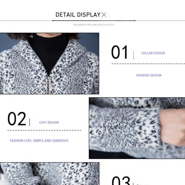 Leopard Knit Artificial Ferret Velvet Jacket Autumn Winter Women's Bat Sleeves Thickened Warm Loose Zip Cardigan Sweater Short Knit Jacket