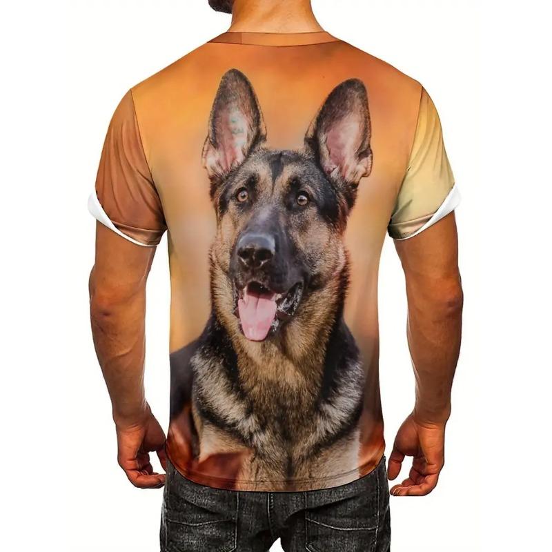 Men's 3D Printed Large Dog Pattern T-shirt Humorous Digital Printed Short Sleeved T-shirt Breathable Polyester Round Neck Casual