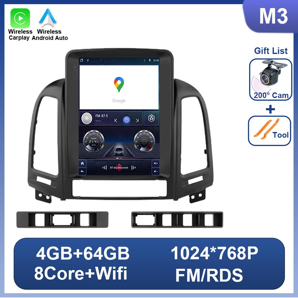 9.7 Inch For Hyundai Santa Fe 2 2006-2012 For Tesla Style Car Radio Carplay Head Unit Car Stereo Wifi Android Auto DSP Bluetooth