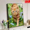 3D Pearl Painting Kit Ginger Cat Design Frameless DIY Bead Art Canvas Leisure Handmade Craft for Bedroom Wall Decor