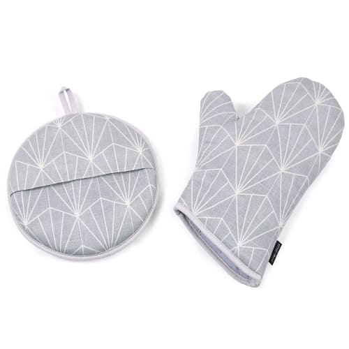 STYLE Decor Mitten Set, Silver Light Silver Gray, Nordic Style, Heat-Resistant Kitchen Gloves, Trivet, W3301220