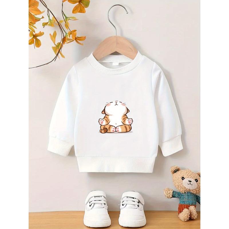 Kids Crew Neck Thin Hoodie, Cute Lovely Print Soft Skin Friendly Pullover, Versatile Spring Autumn Sweatshirt 110 белый