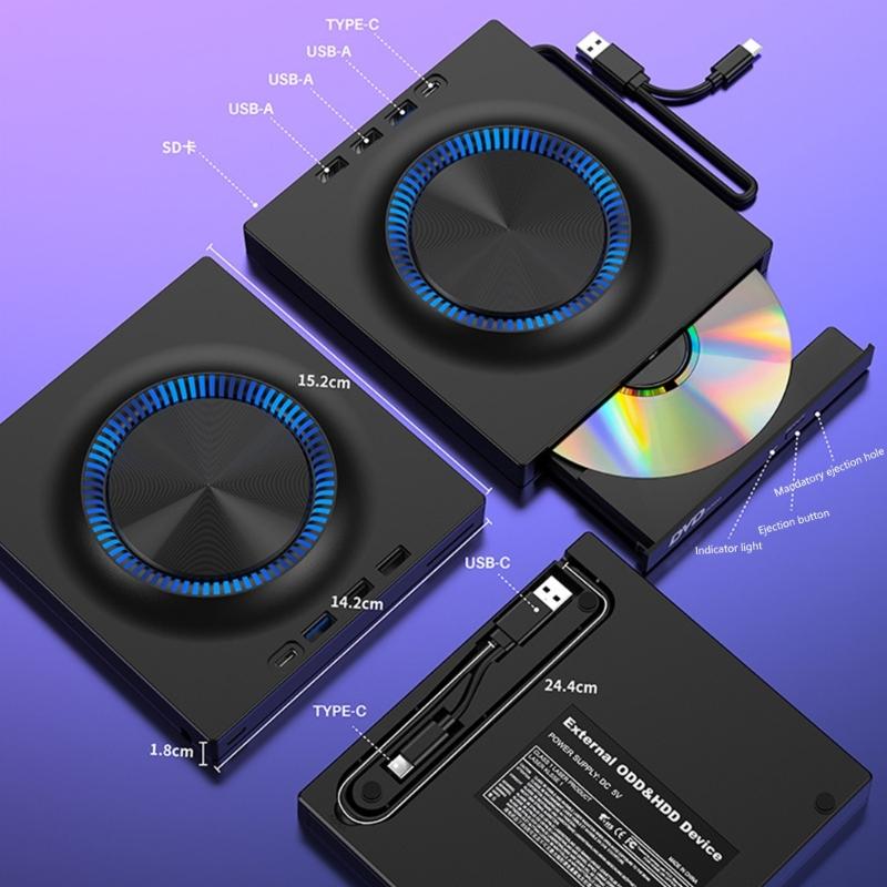 Portable External Dvds Drive Burners With USB3.0 And Type C Connectivity 5Gbps Speed Compatible for Laptop PC Computer