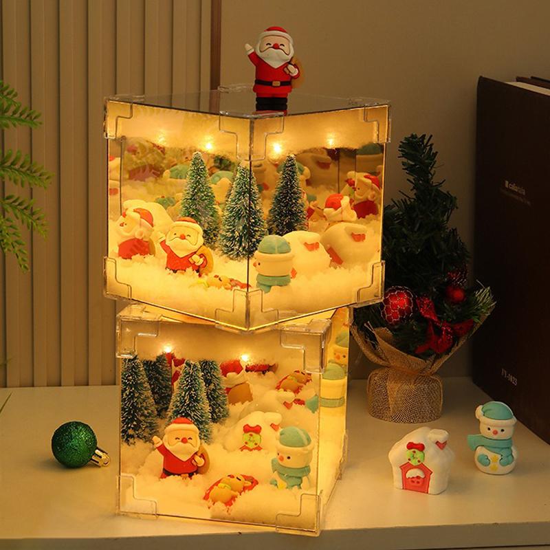 DIY Santa Claus Night Light Cube Design Domácí Vánoční výzdoba sněhové scény Elegantní vánoční světelné dekorace pro slavnosti