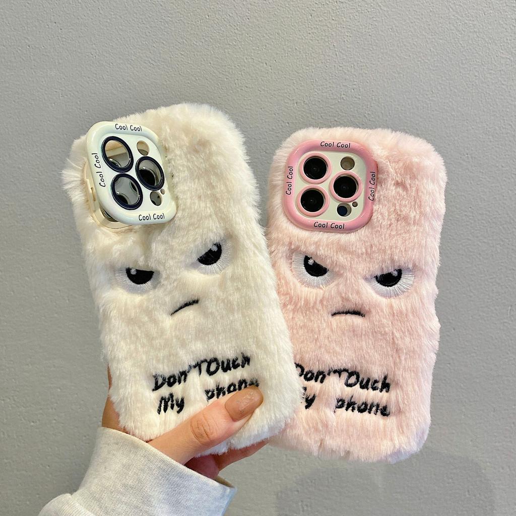 Angry Eyes Plush Phone Case for Apple 16promax Lens Holder 13/12PRO Warm 11