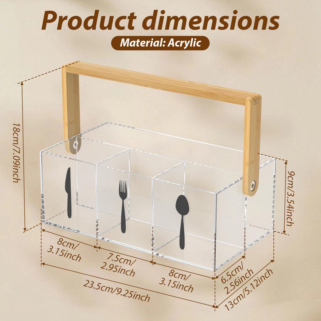 Acrylic Silverware Caddy Organizer Generous Capacity Open Top Clear Utensil Organizer Caddy With Handle for Kitchen Bathroom