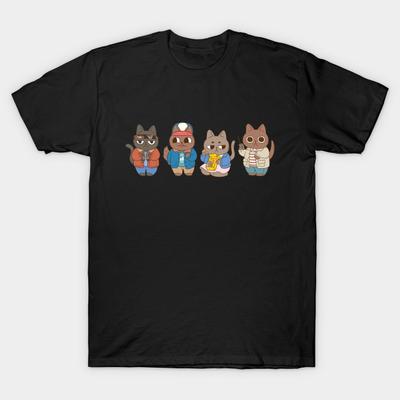 Men Black Print T-shirt Stranger Things Cats No-Cut Transfer Paper Print Cotton Tshirt