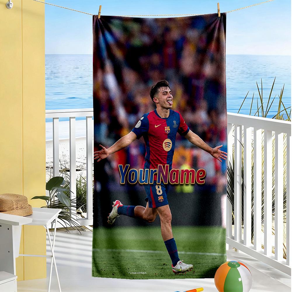 Futbol Club Barcelona Personalized Name Beach Towel Super Soft & Absorbent Suitable for Sports Travel Swimming Yoga Bathroom Beach And Pool